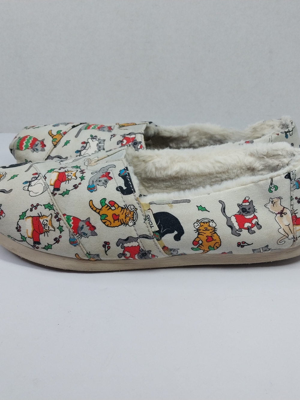 Toms Christmas Holiday Cats Belmont Shoes Gray Flats Women’s Size 8.5 Kitty Cat - Picture 4 of 10